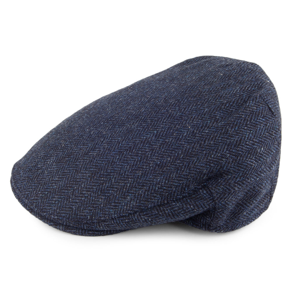 Christys Hats Balmoral Country Tweed Herringbone Flat Cap - Navy Blue