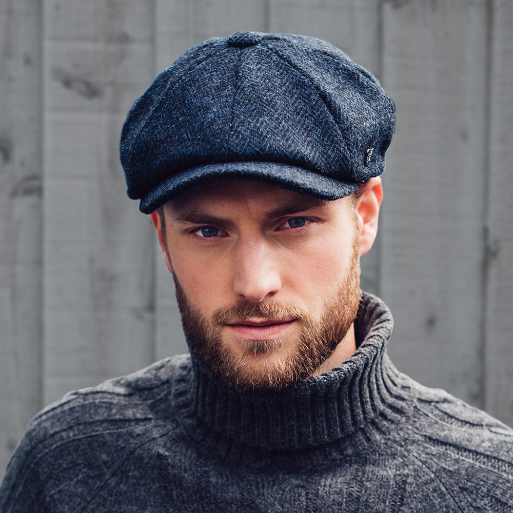 Failsworth Hats HARRIS TWEED Herringbone Carloway Newsboy Cap - Blue