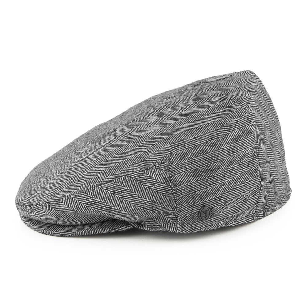 Jaxon & James Pure Wool Herringbone Flat Cap - Black-Ivory