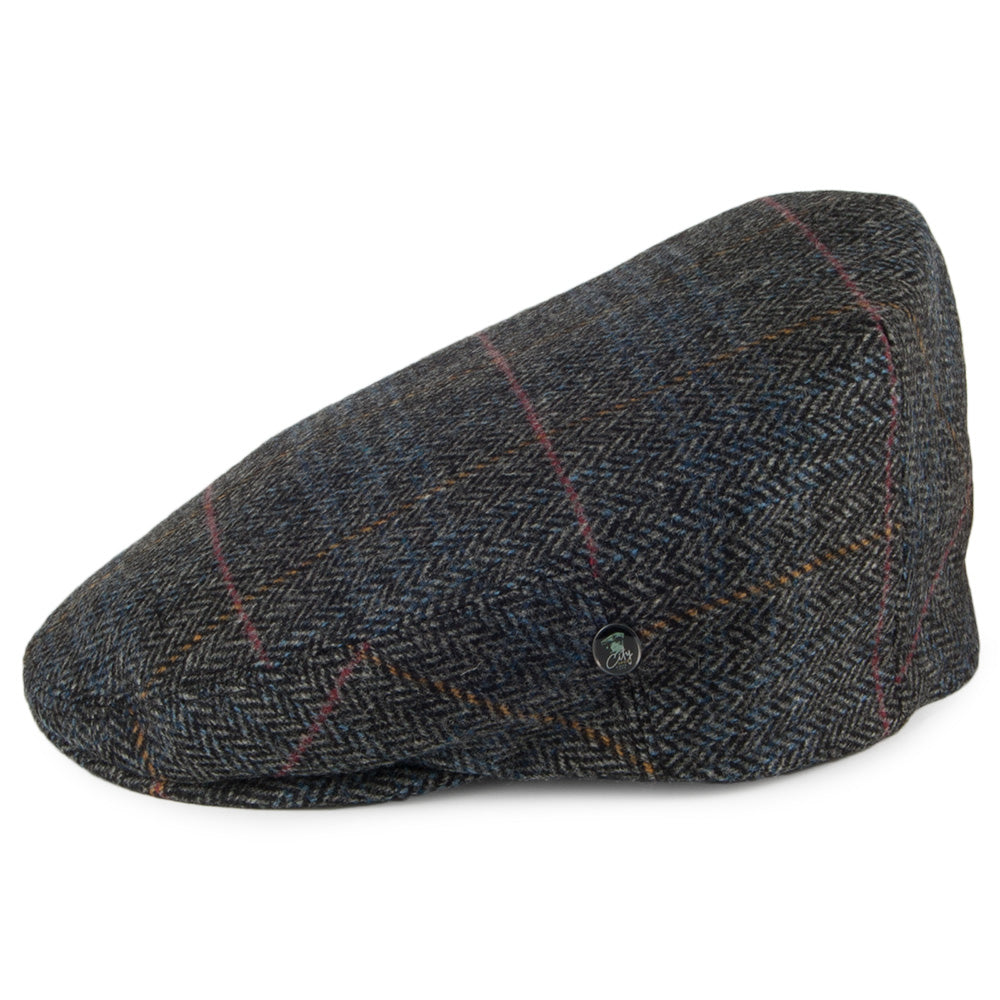 City Sport Windowpane Herringbone Wool Flat Cap - Grey