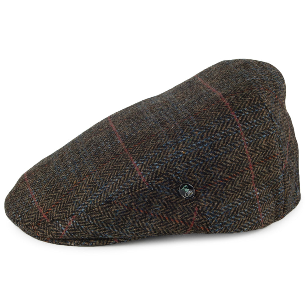 City Sport Windowpane Herringbone Wool Flat Cap - Olive