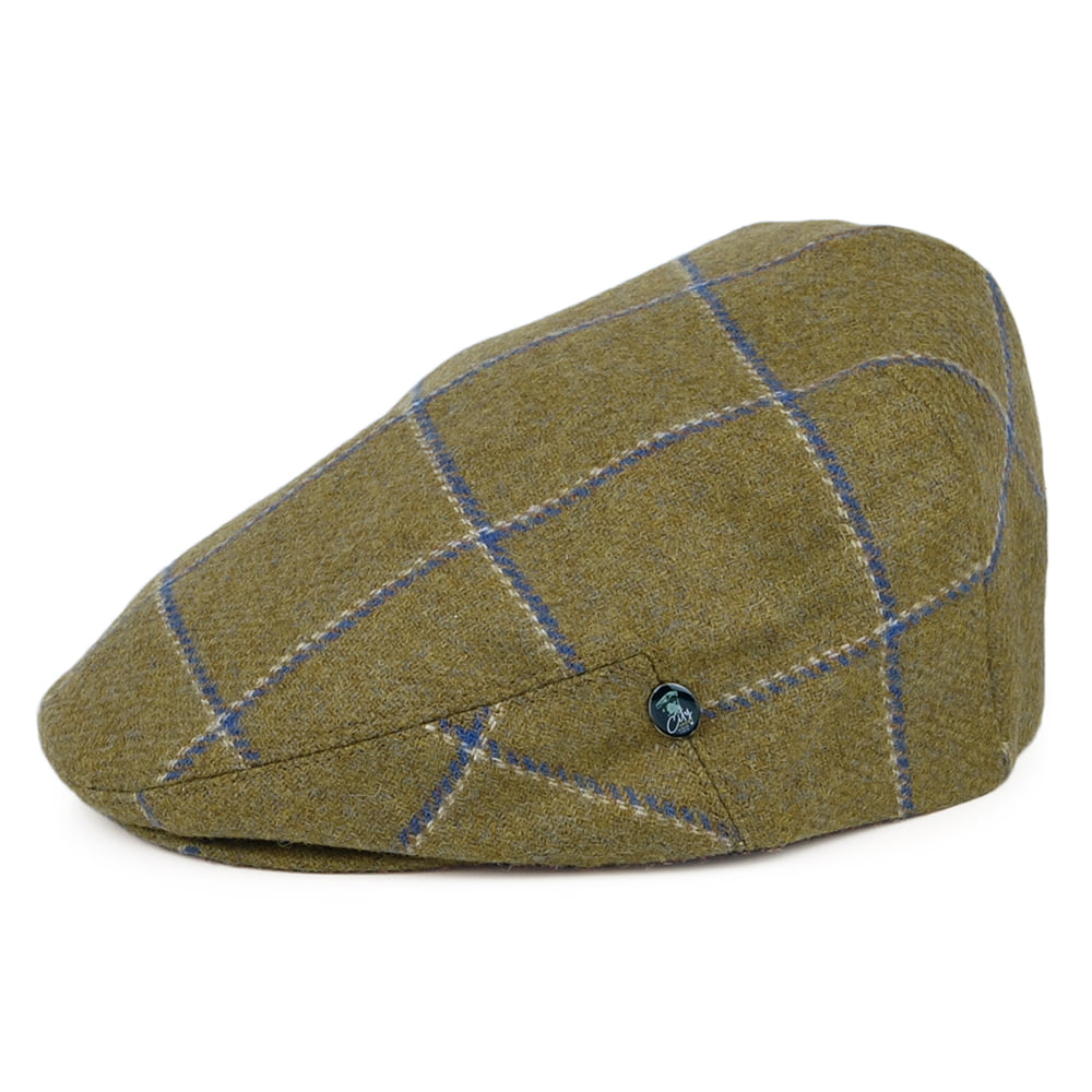 City Sport Windowpane Virgin English Wool Flat Cap - Light Olive