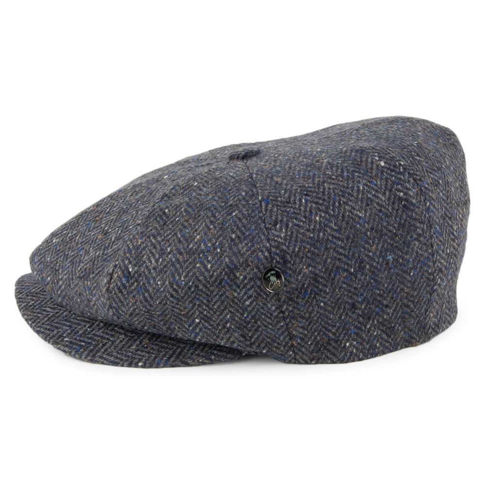 City Sport Herringbone Donegal Tweed Newsboy Cap - Grey-Blue