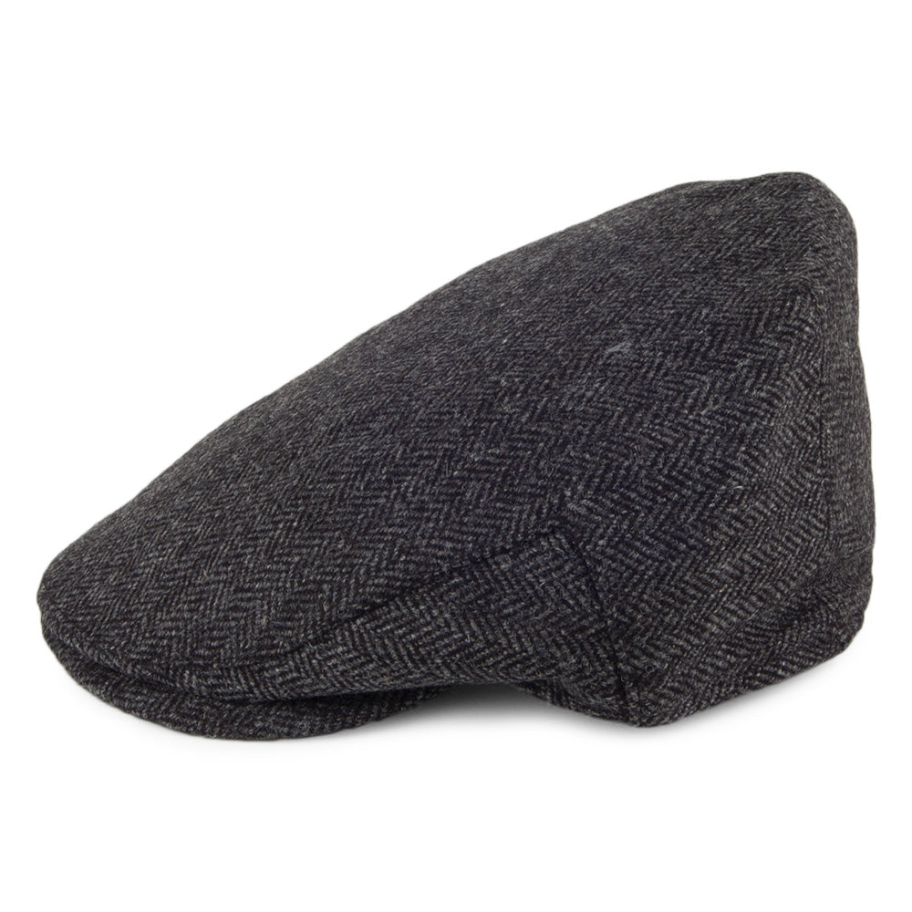 Christys Hats Balmoral Country Tweed Herringbone Flat Cap - Black-Grey