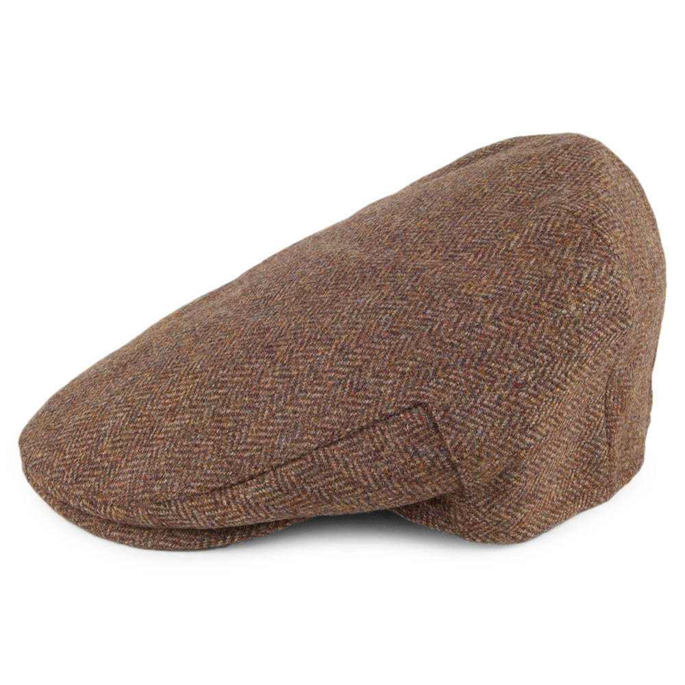 Christys Hats Balmoral Country Tweed Herringbone Flat Cap - Olive-Brown