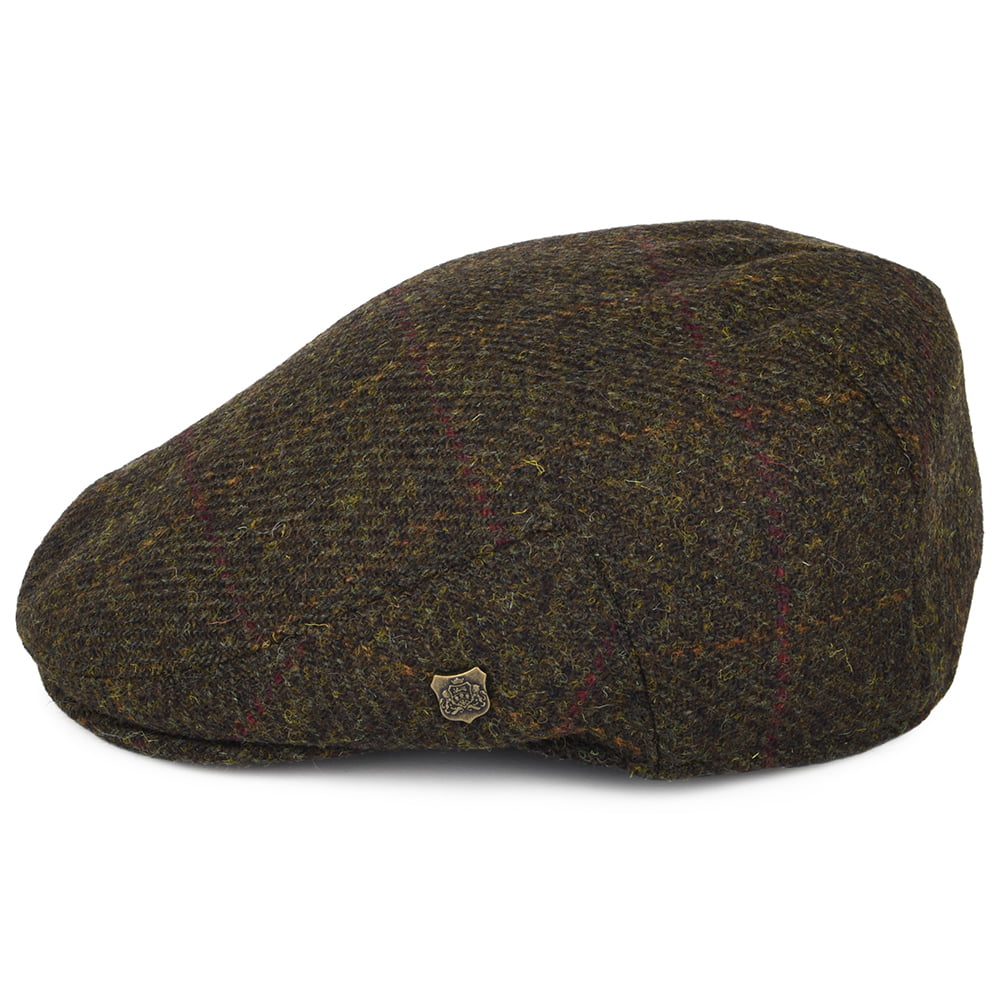 Failsworth Hats HARRIS TWEED Windowpane Stornoway Flat Cap - Peat