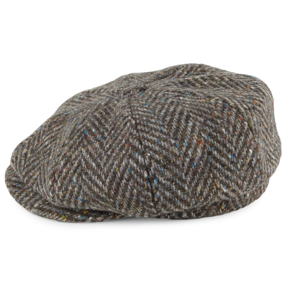 Failsworth Hats Donegal Tweed Herringbone Mayo Newsboy Cap - Peat