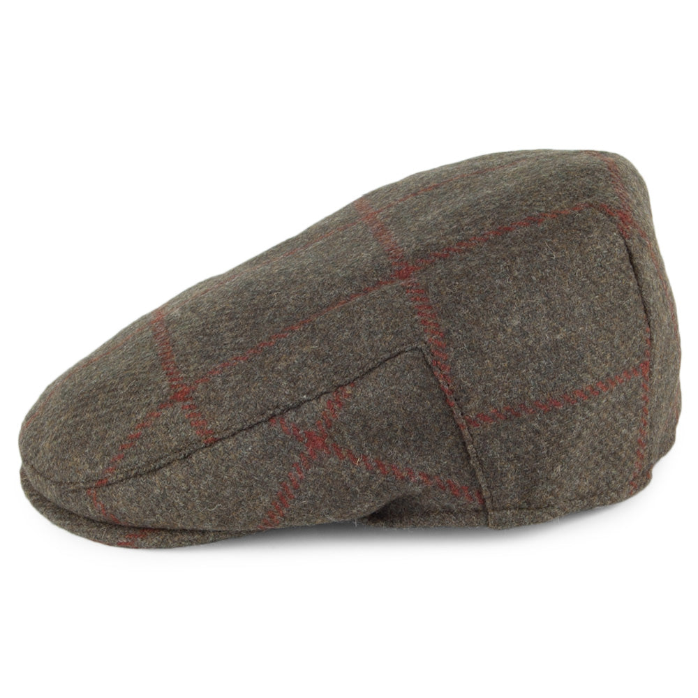 Failsworth Hats Cambridge Windowpane Wool Flat Cap - Olive