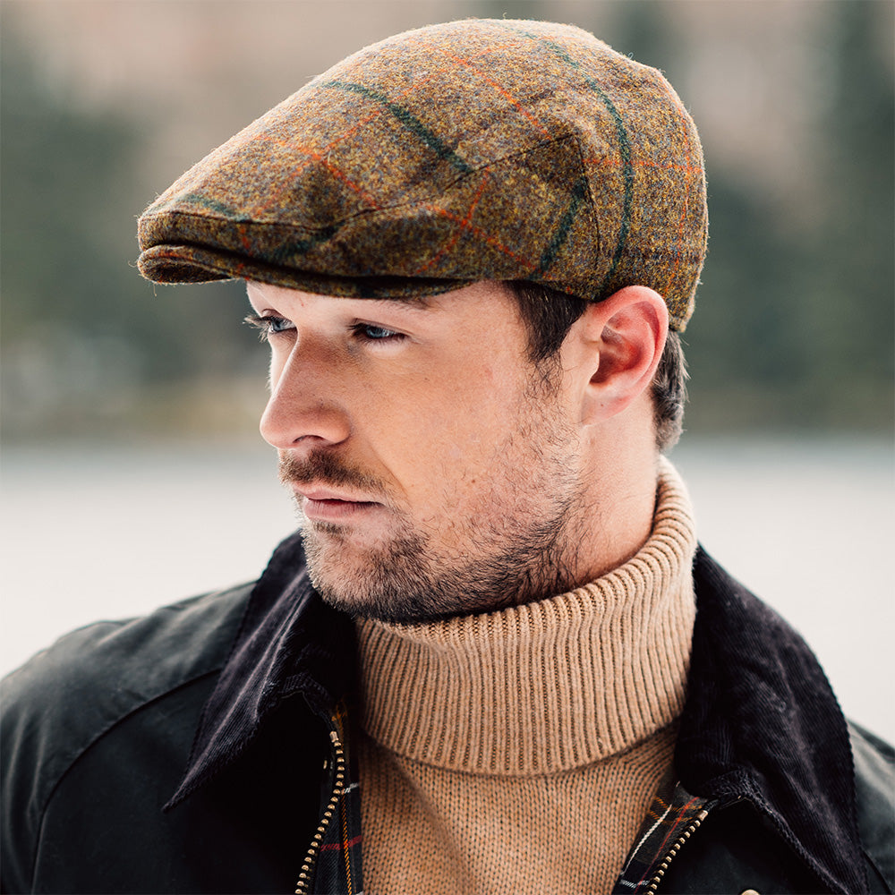 Failsworth Hats Gamekeeper Windowpane Water Repellent Flat Cap - Tan