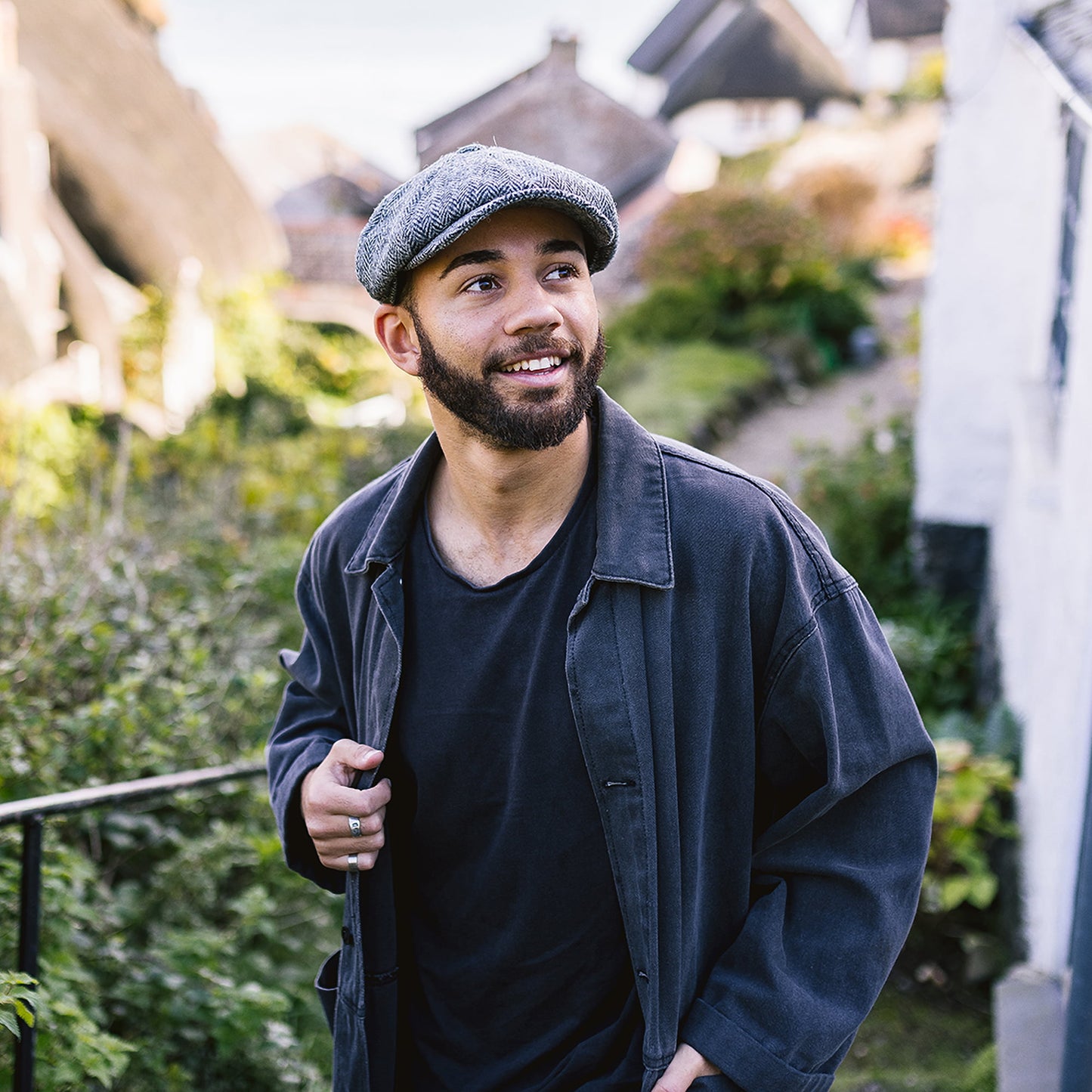 Jaxon & James HARRIS TWEED Castlebay Newsboy Cap - Black-Grey