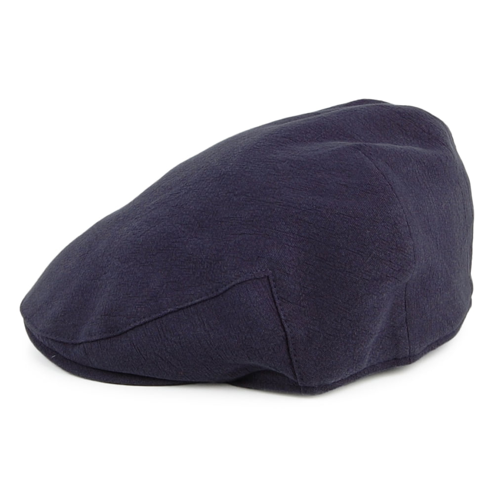 Christys Hats Skye Balmoral Heavy Linen-Cotton Flat Cap - Navy Blue