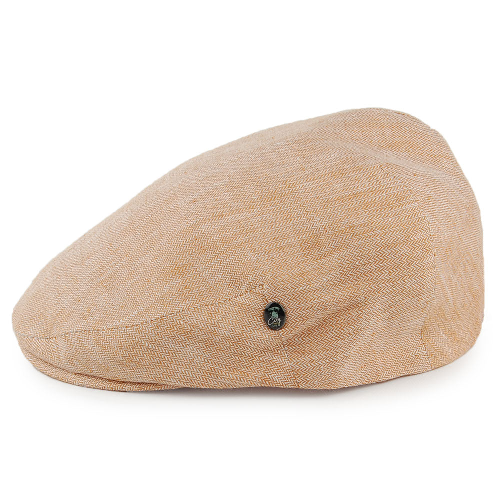 City Sport Micro Herringbone Linen Flat Cap - Burnt Orange
