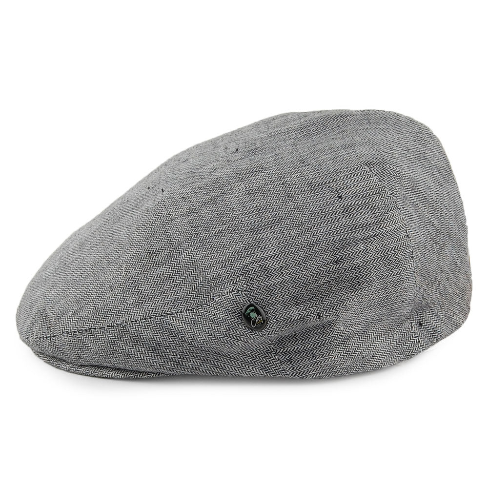 City Sport Micro Herringbone Linen Flat Cap - Black