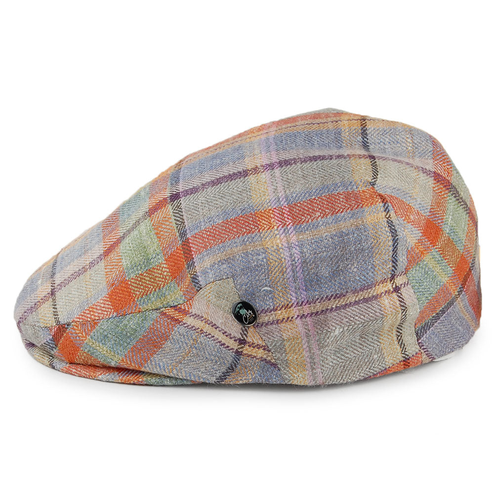City Sport Pastel Herringbone Plaid Silk-Linen Flat Cap - Multi-Coloured