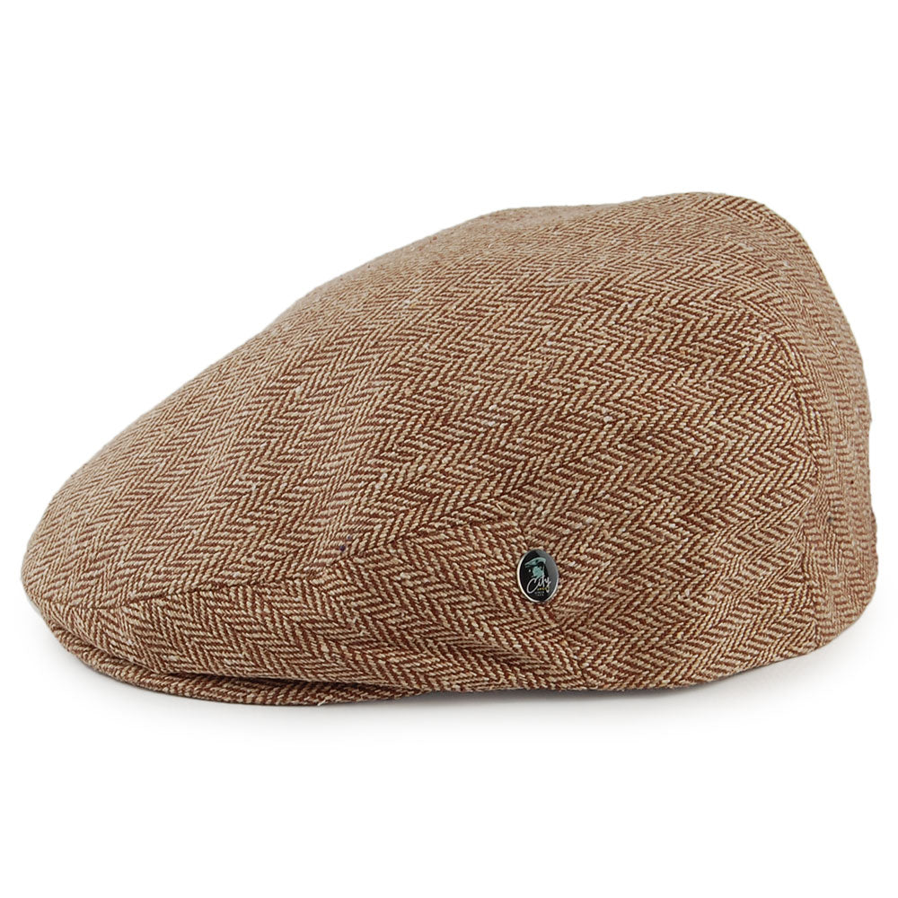 City Sport Herringbone Pure Silk Flat Cap - Brown-Tan