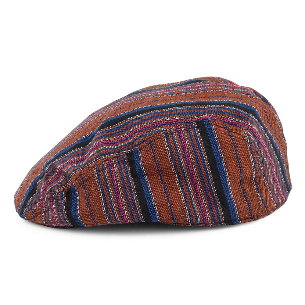 Carlos Santana Antigua Striped Cotton Flat Cap - Brown-Blue
