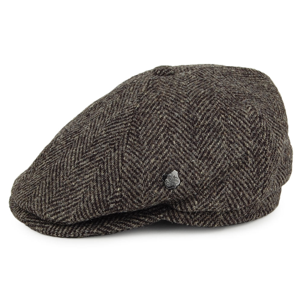 Failsworth Hats HARRIS TWEED Herringbone Hudson Newsboy Cap - Grey-Black