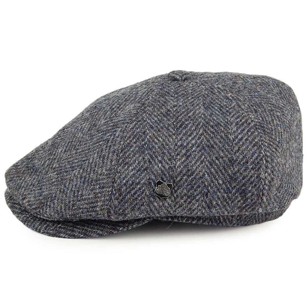Failsworth Hats HARRIS TWEED Herringbone Hudson Newsboy Cap - Blue-Grey