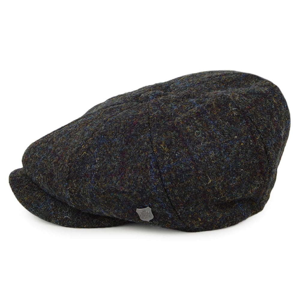 Failsworth Hats Carloway Windowpane HARRIS TWEED Newsboy Cap - Moss-Blue