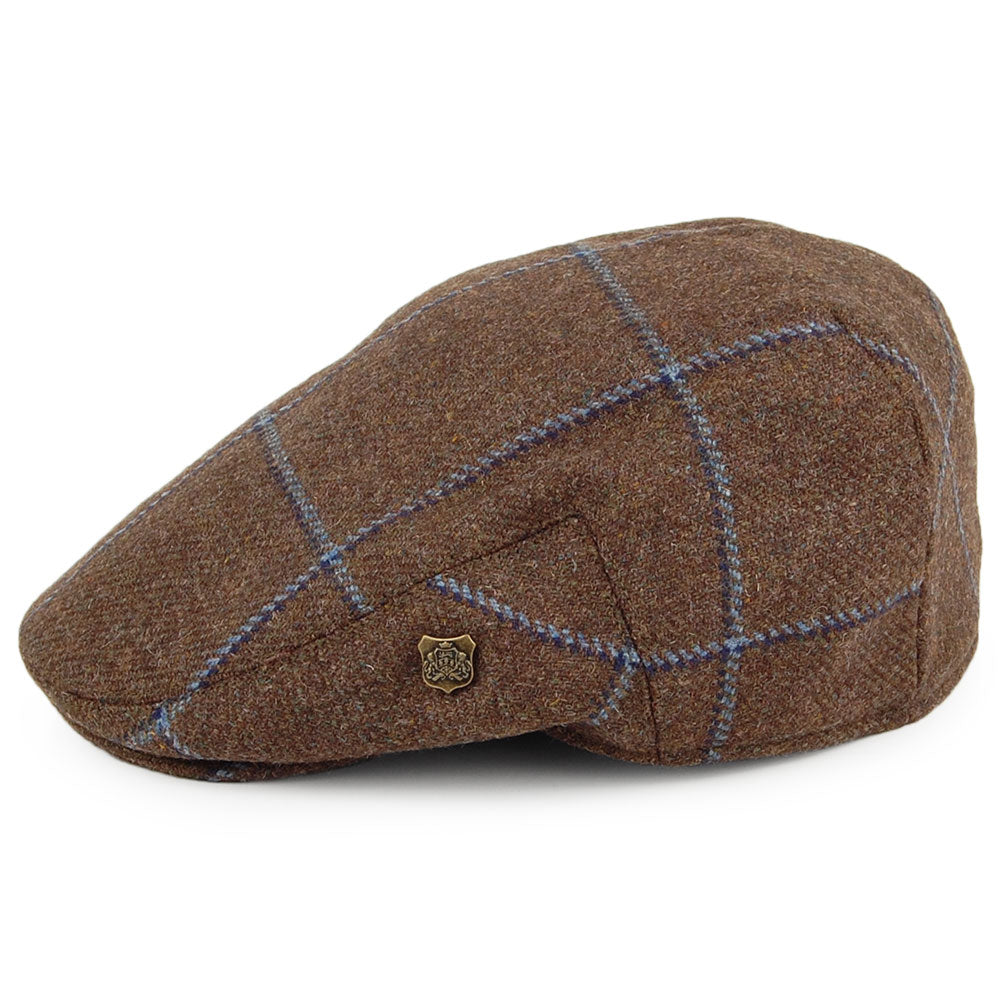 Failsworth Hats Gamekeeper Windowpane Water Repellent Flat Cap - Peat-Blue