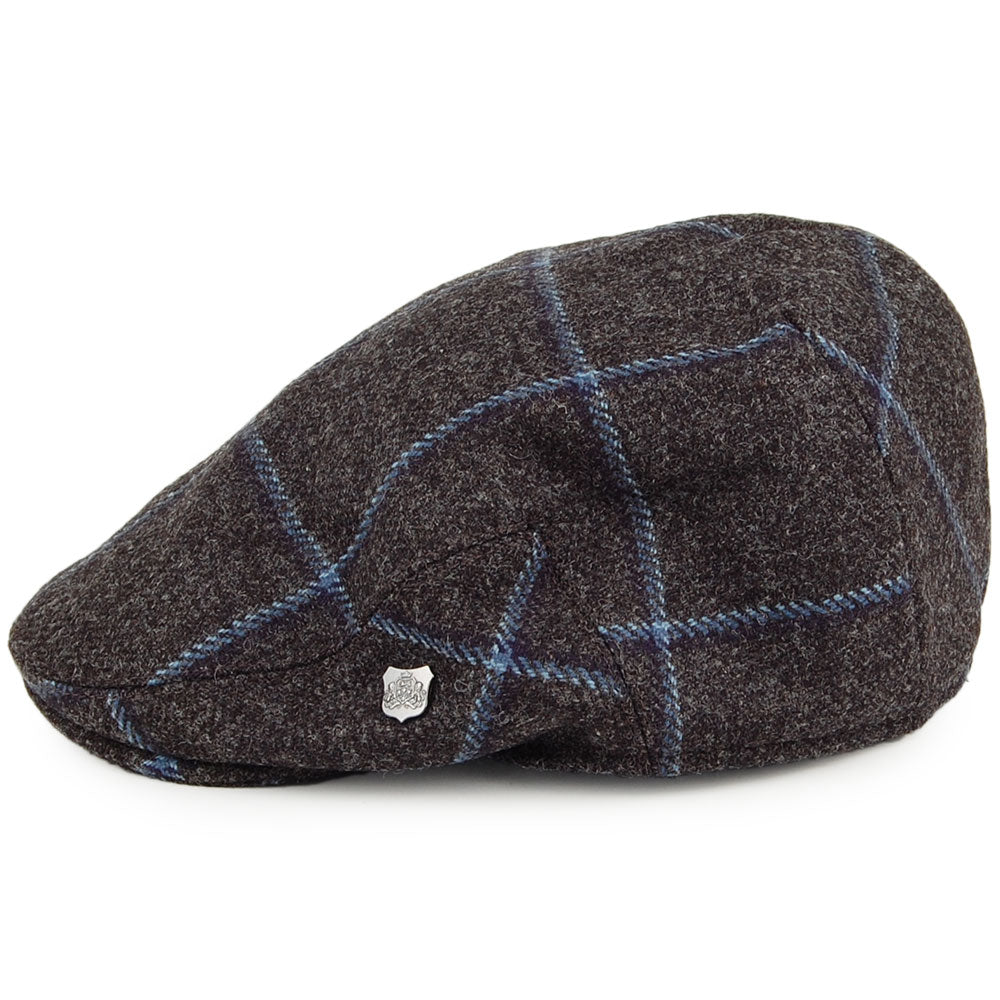 Failsworth Hats Gamekeeper Windowpane Water Repellent Flat Cap - Grey-Blue