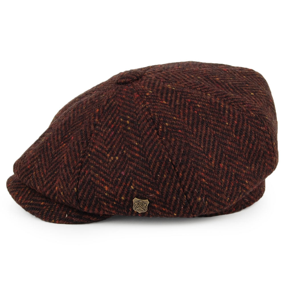 Failsworth Hats Malmo Donegal Tweed Herringbone Newsboy Cap - Burgundy-Multi