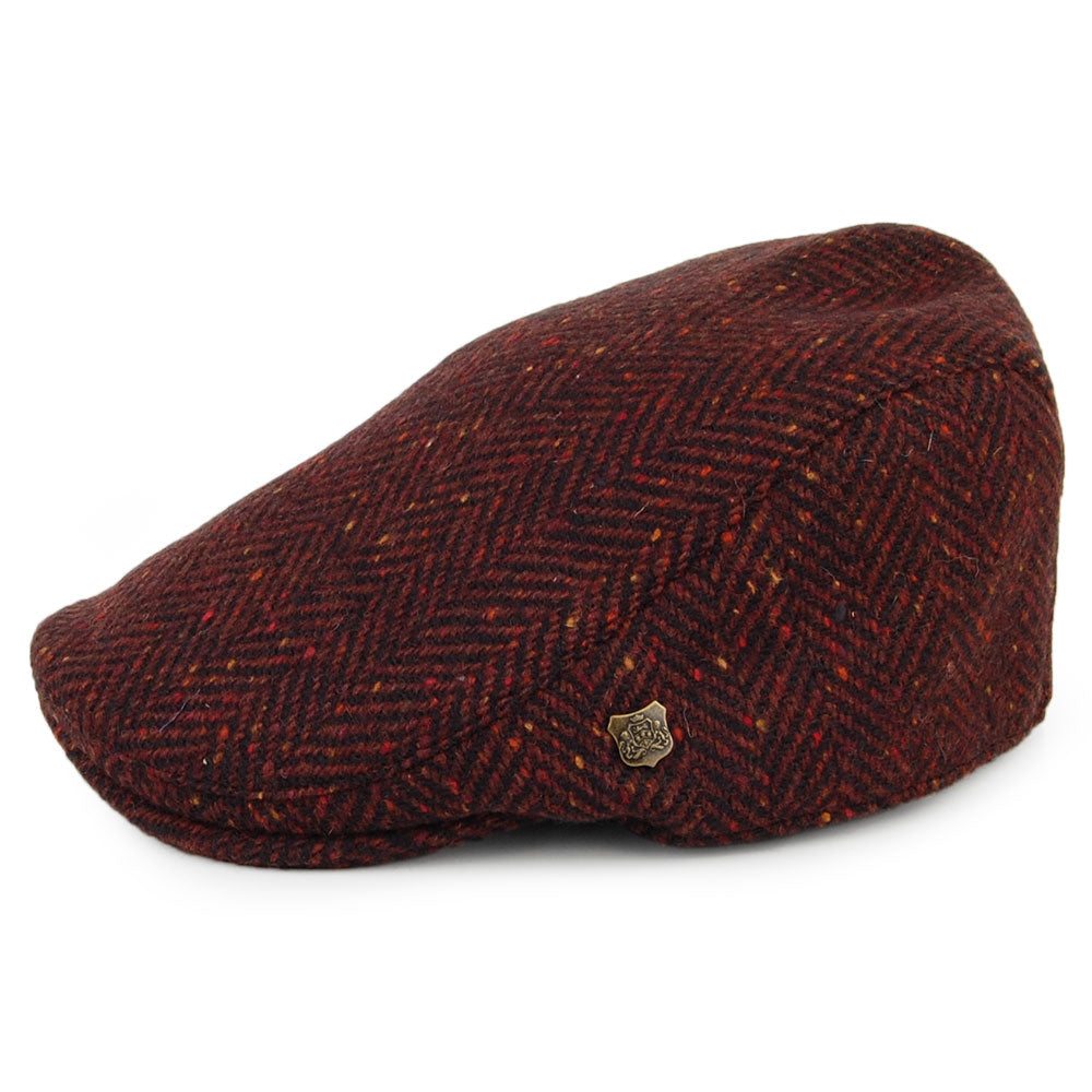 Failsworth Hats Stockholm Donegal Tweed Herringbone Flat Cap - Burgundy-Multi
