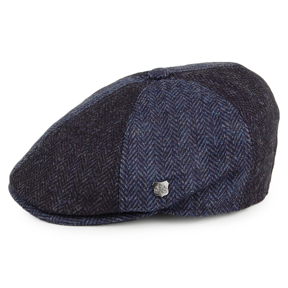 Failsworth Hats Hoxton 2-Tone Herringbone Wool Newsboy Cap - Navy-Blue