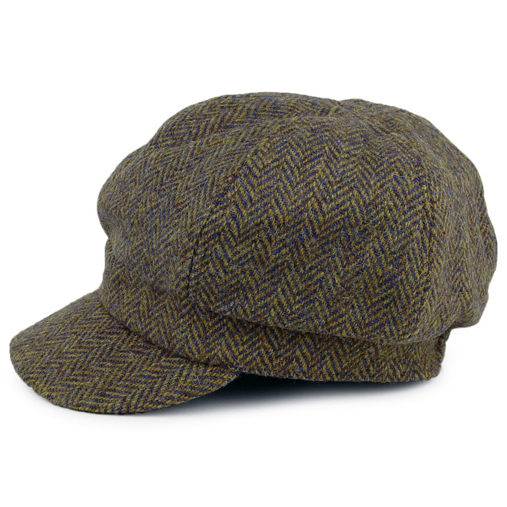 Failsworth Hats HARRIS TWEED Herringbone Gabby Baker Boy Cap - Olive-Multi