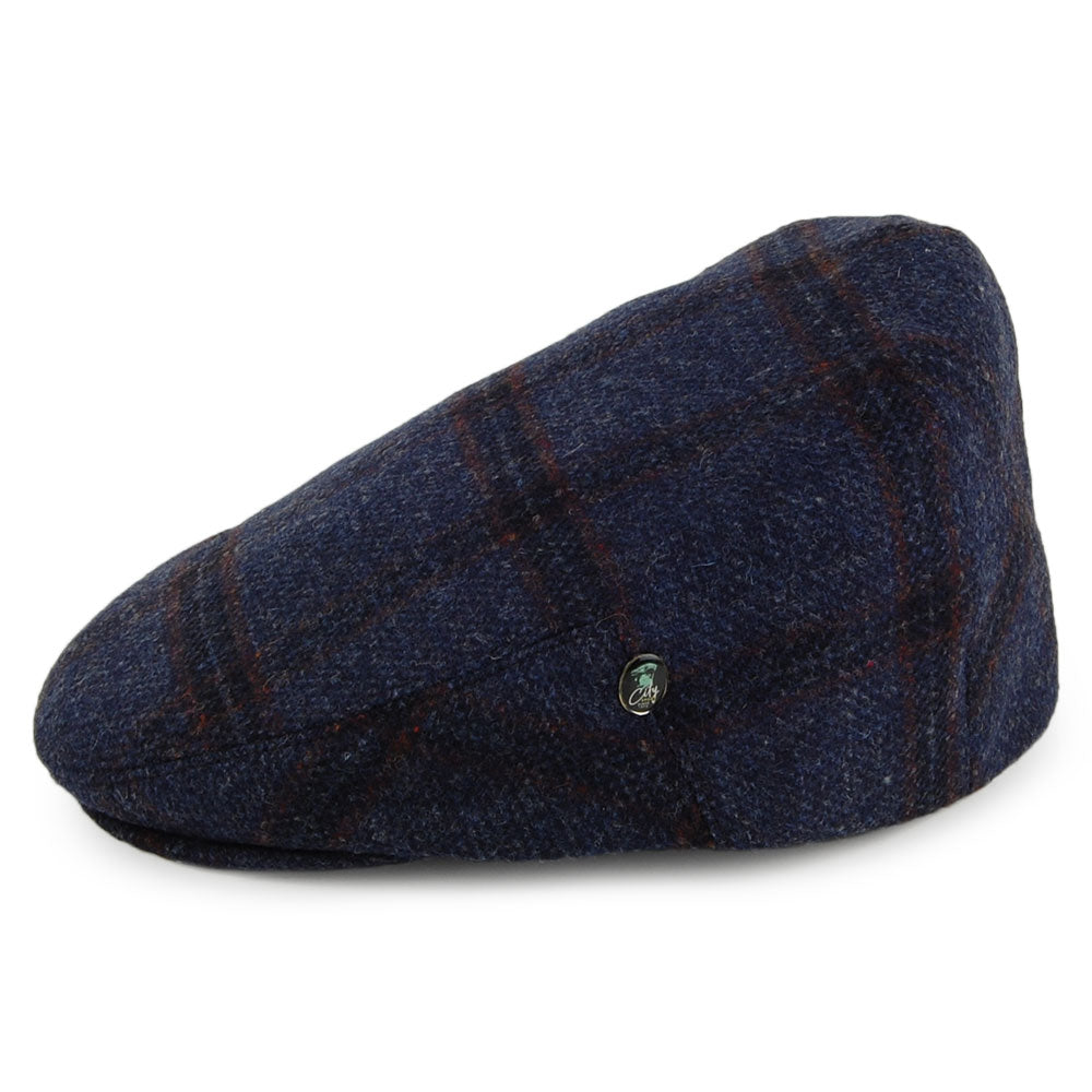 City Sport Windowpane Virgin English Wool Flat Cap - Blue