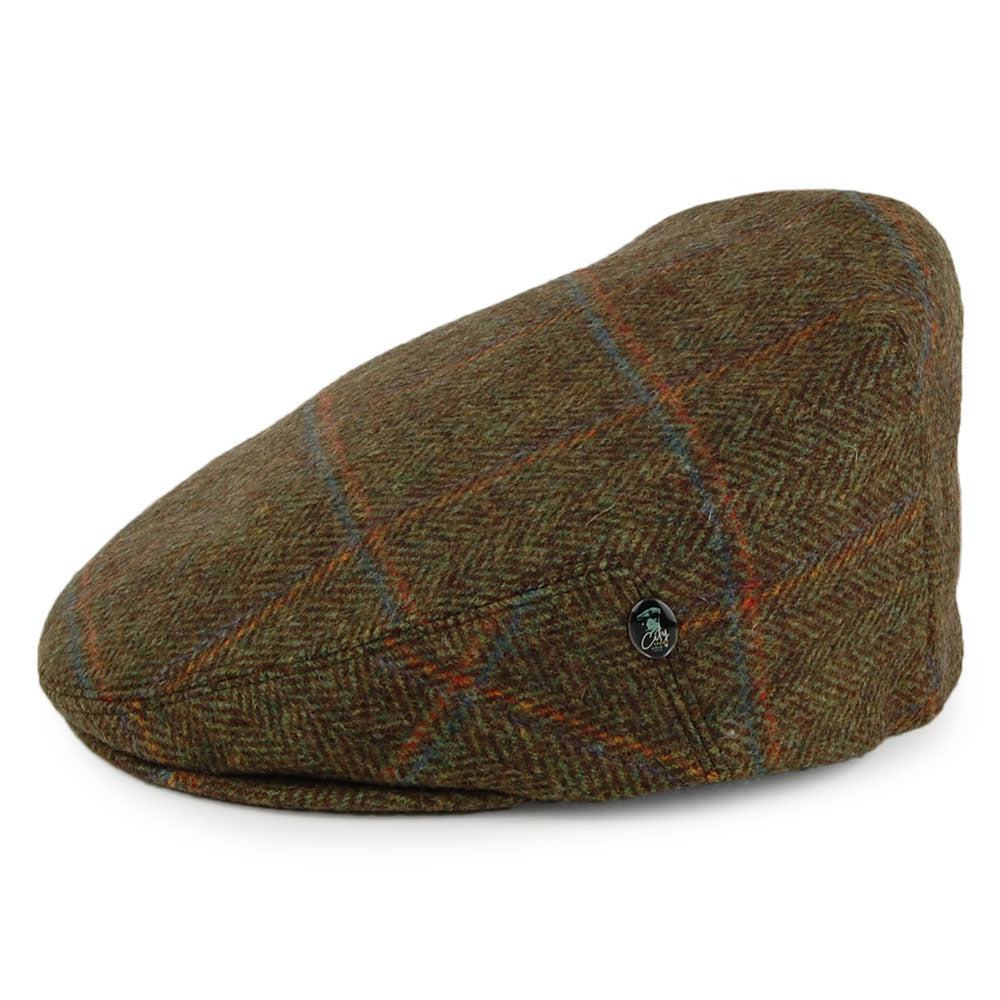 City Sport Windowpane Virgin English Wool Flat Cap - Sage