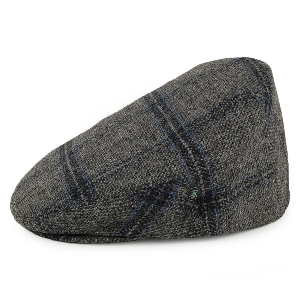 City Sport Windowpane Virgin English Wool Flat Cap - Grey