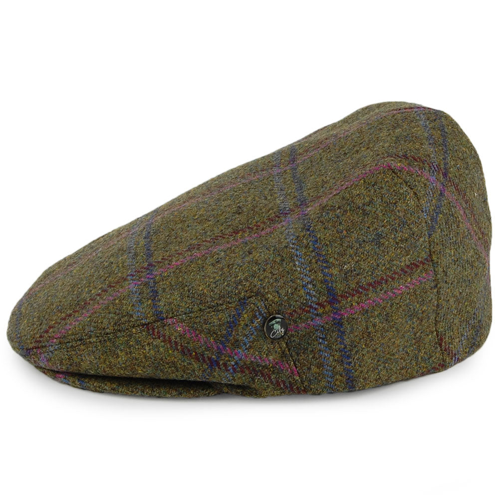 City Sport Saxony Windowpane British Wool Flat Cap - Moss