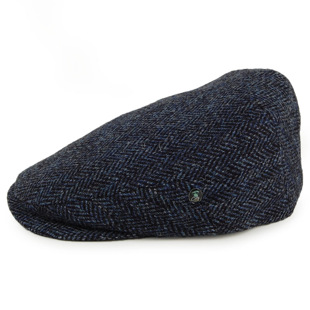 City Sport HARRIS TWEED Extended Bill Flat Cap - Blue-Black