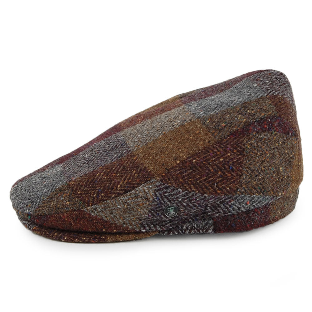City Sport Donegal Tweed Patch Flat Cap - Brown-Burgundy