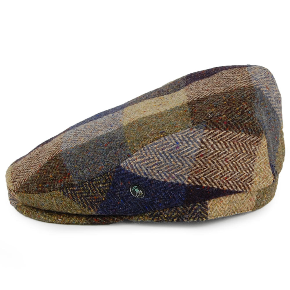 City Sport Donegal Tweed Patch Flat Cap - Blue-Sage