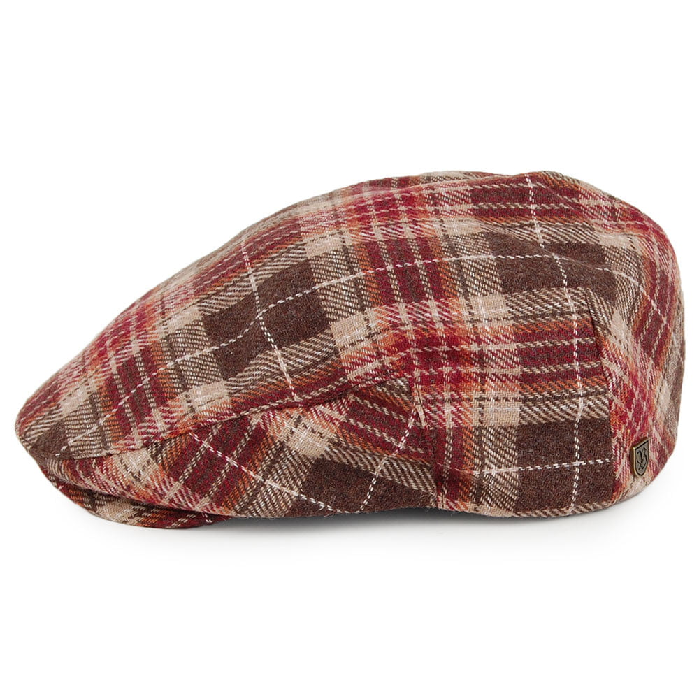 Brixton Hats Hooligan Checkered Flat Cap - Brown-Burgundy