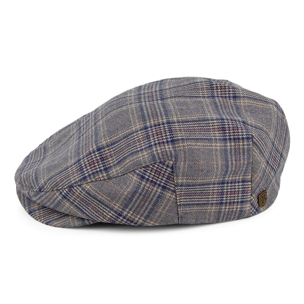Brixton Hats Hooligan Windowpane Flat Cap - Grey-Blue