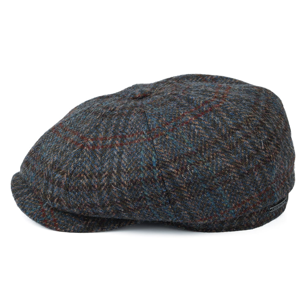 Stetson Hats Hatteras HARRIS TWEED Newsboy Cap - Blue-Grey
