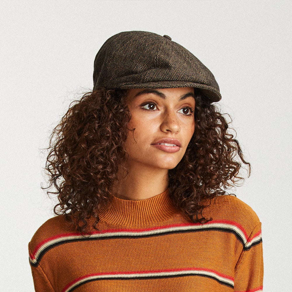 Brixton Hats Brood Herringbone Newsboy Cap - Brown-Khaki