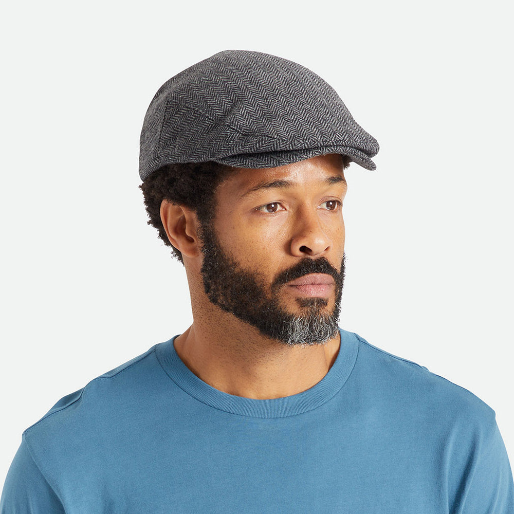 Brixton Hats Hooligan Herringbone Flat Cap - Grey-Black