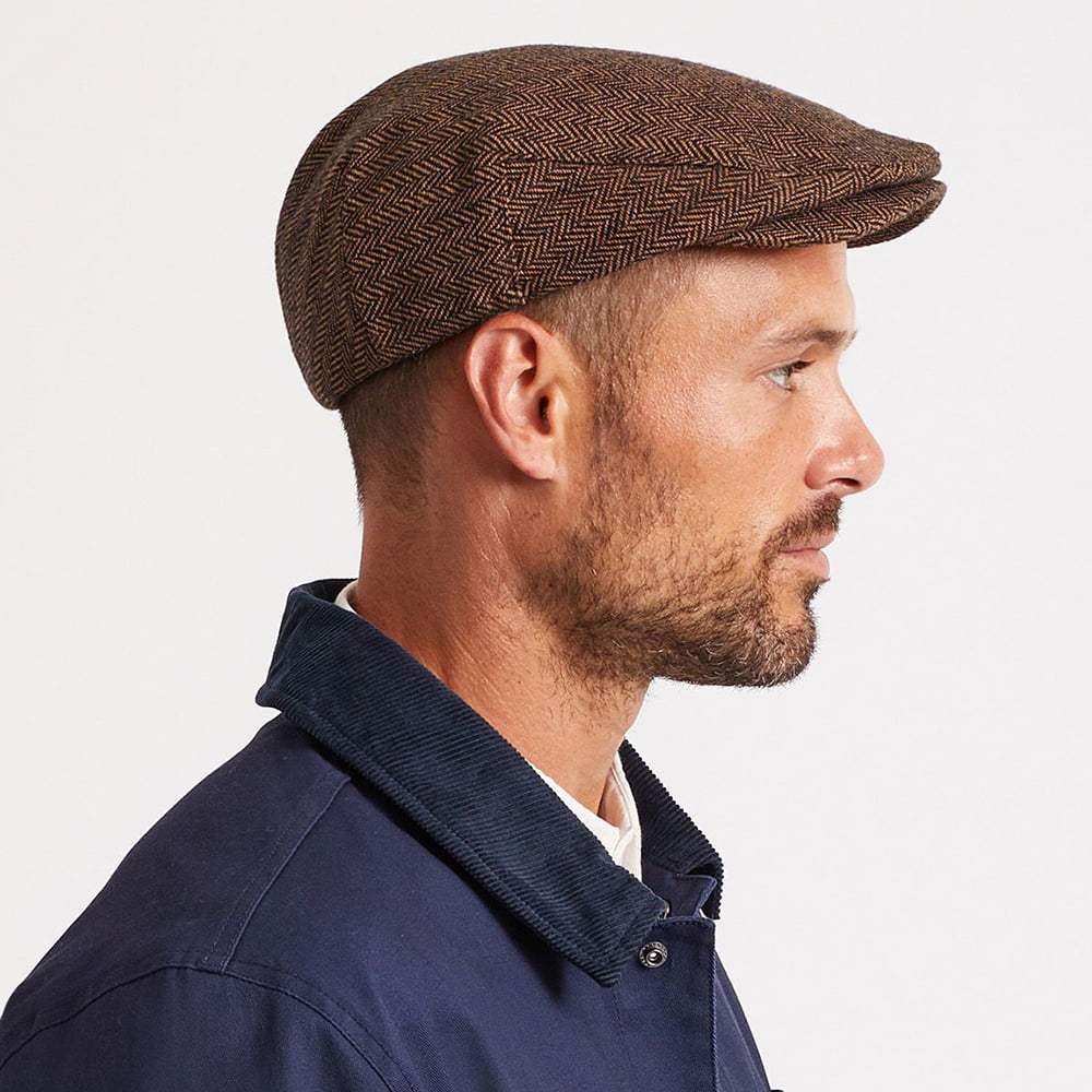 Brixton Hats Hooligan Herringbone Flat Cap - Brown-Khaki