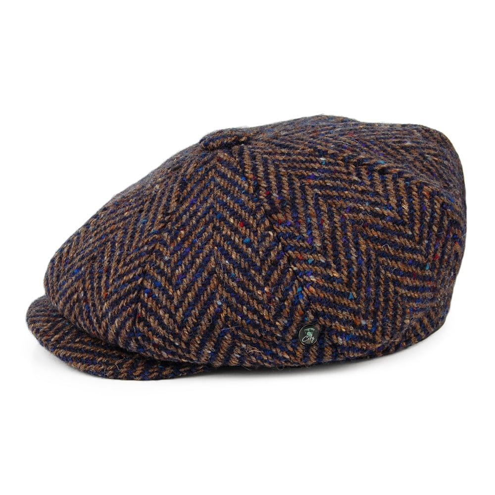 City Sport Donegal Tweed Herringbone Deep Fit Newsboy Cap - Blue-Grey