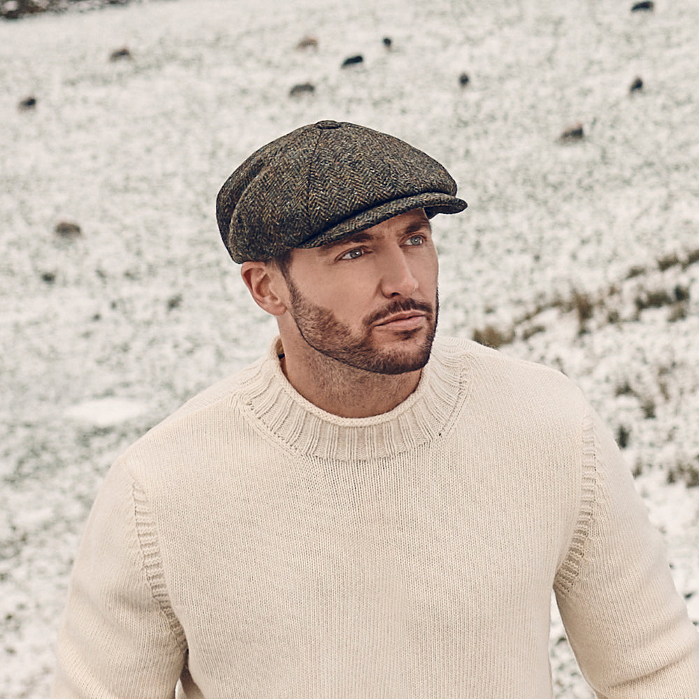 Failsworth Hats Carloway HARRIS TWEED Newsboy Cap - Olive