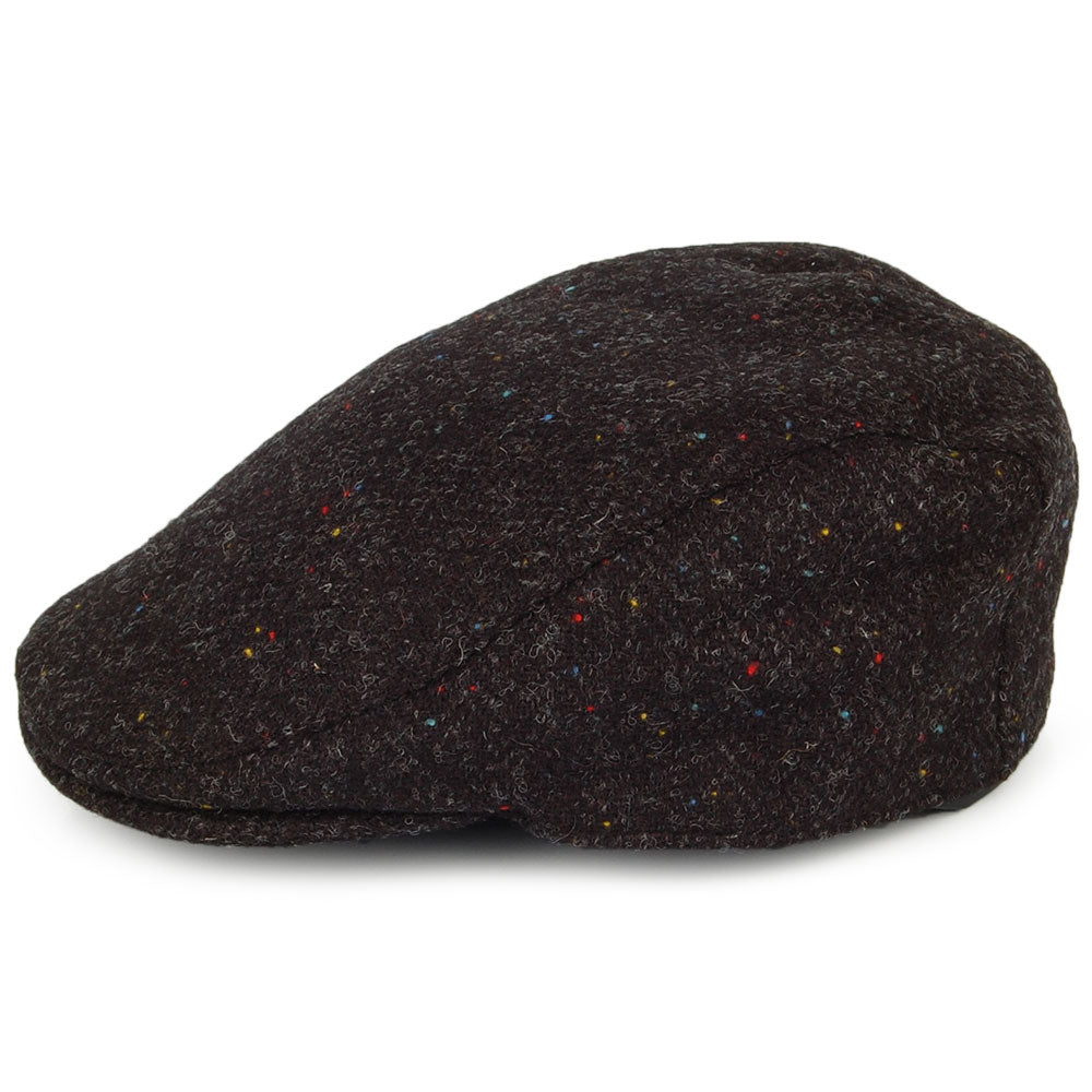 Failsworth Hats HARRIS TWEED Herringbone Oban Flat Cap with Earflaps - Charcoal