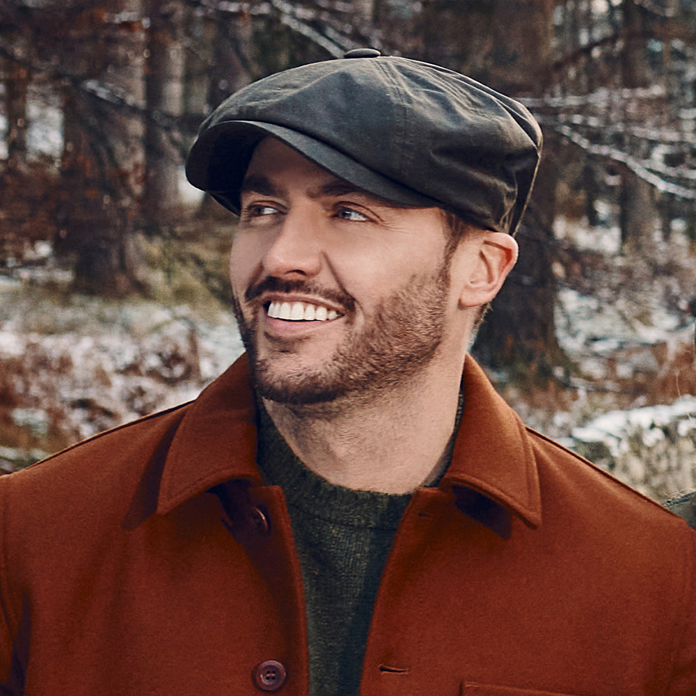 Failsworth Hats Alfie British Waxed Cotton Newsboy Cap - Olive