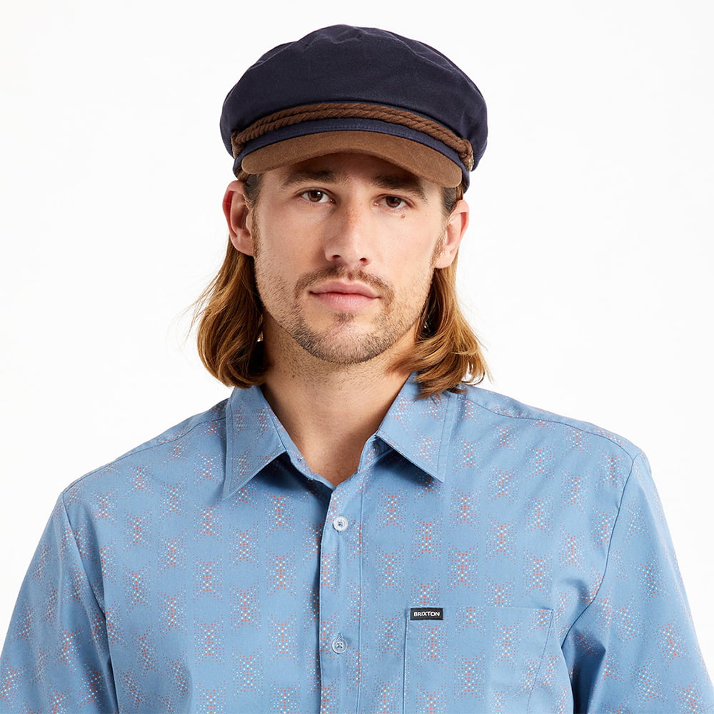 Brixton Hats Waxed Cotton Fiddler Cap - Navy-Brown