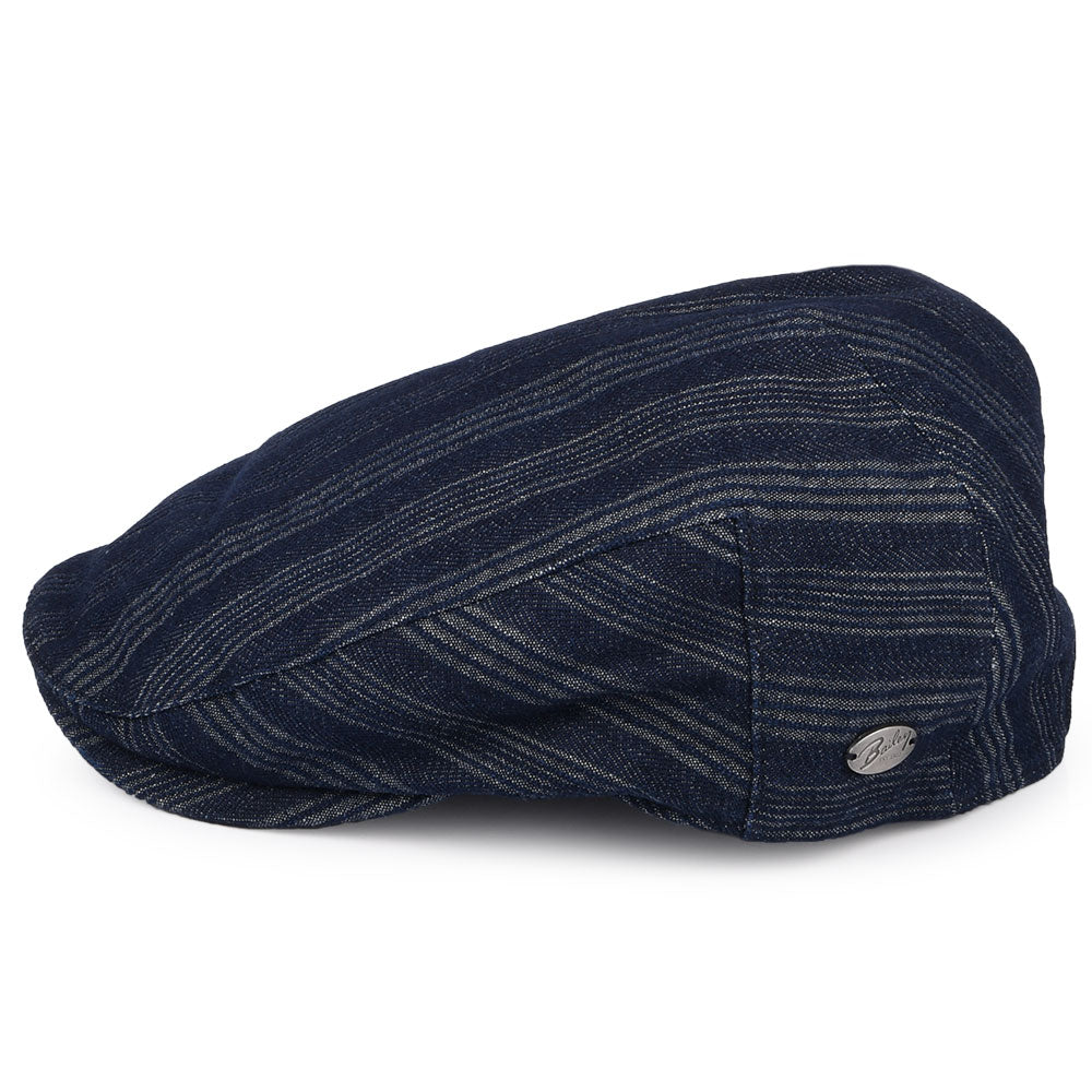Bailey Hats Gulick Striped Cotton Flat Cap - Dark Denim