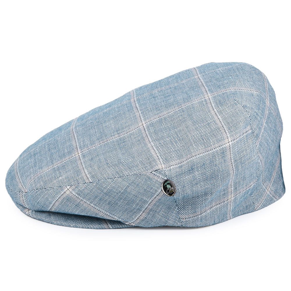 City Sport Windowpane Linen Flat Cap - Blue