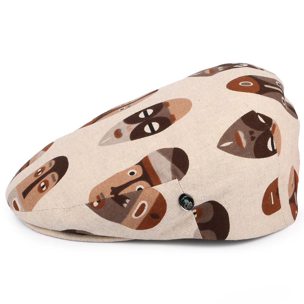 City Sport Tribal Mask Cotton Flat Cap - Natural